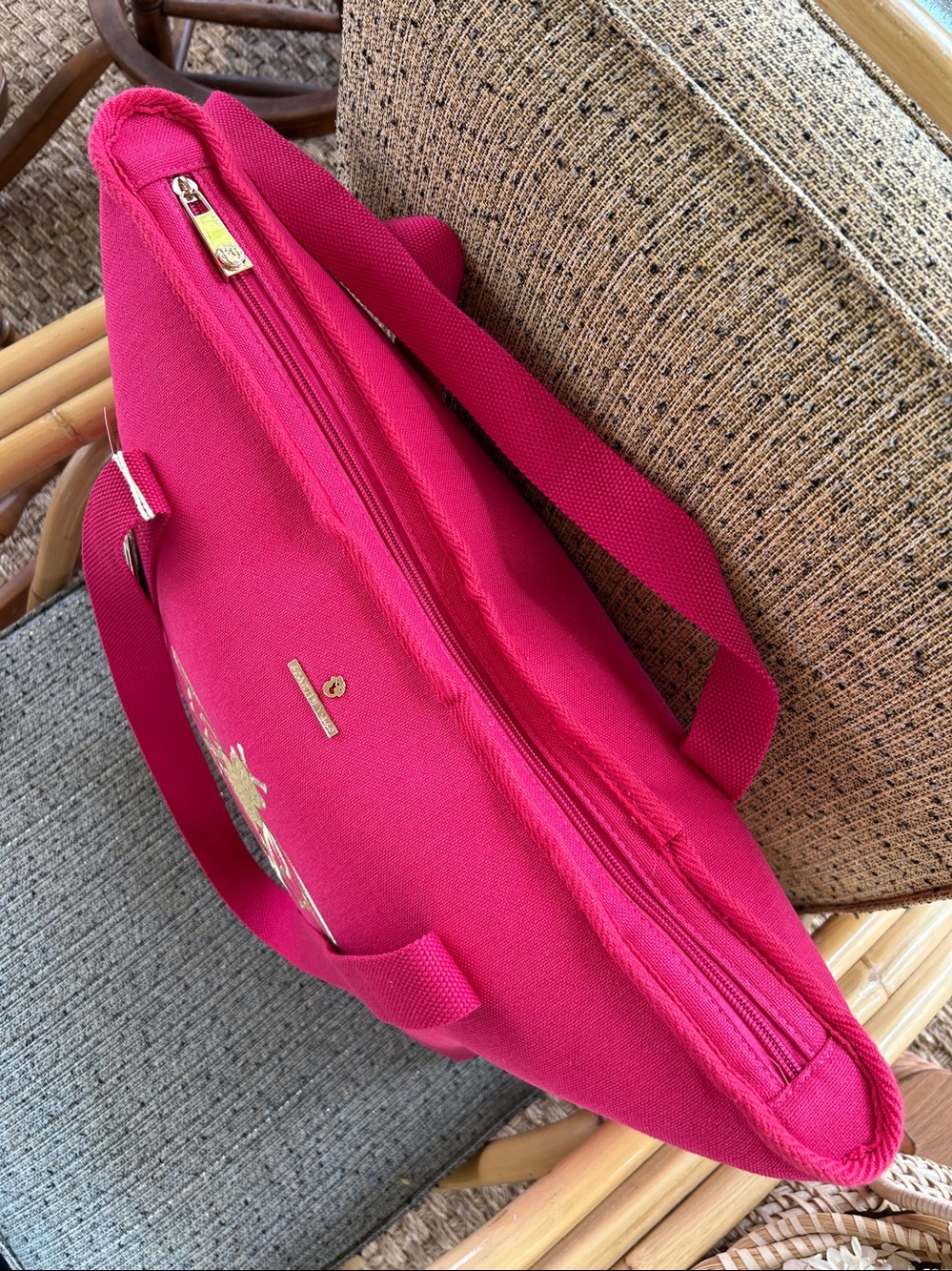 Spartina 449 Large Cooler Tote Embroidered Gold Bee Raspberry Canvas NWT - Picture 4 of 12